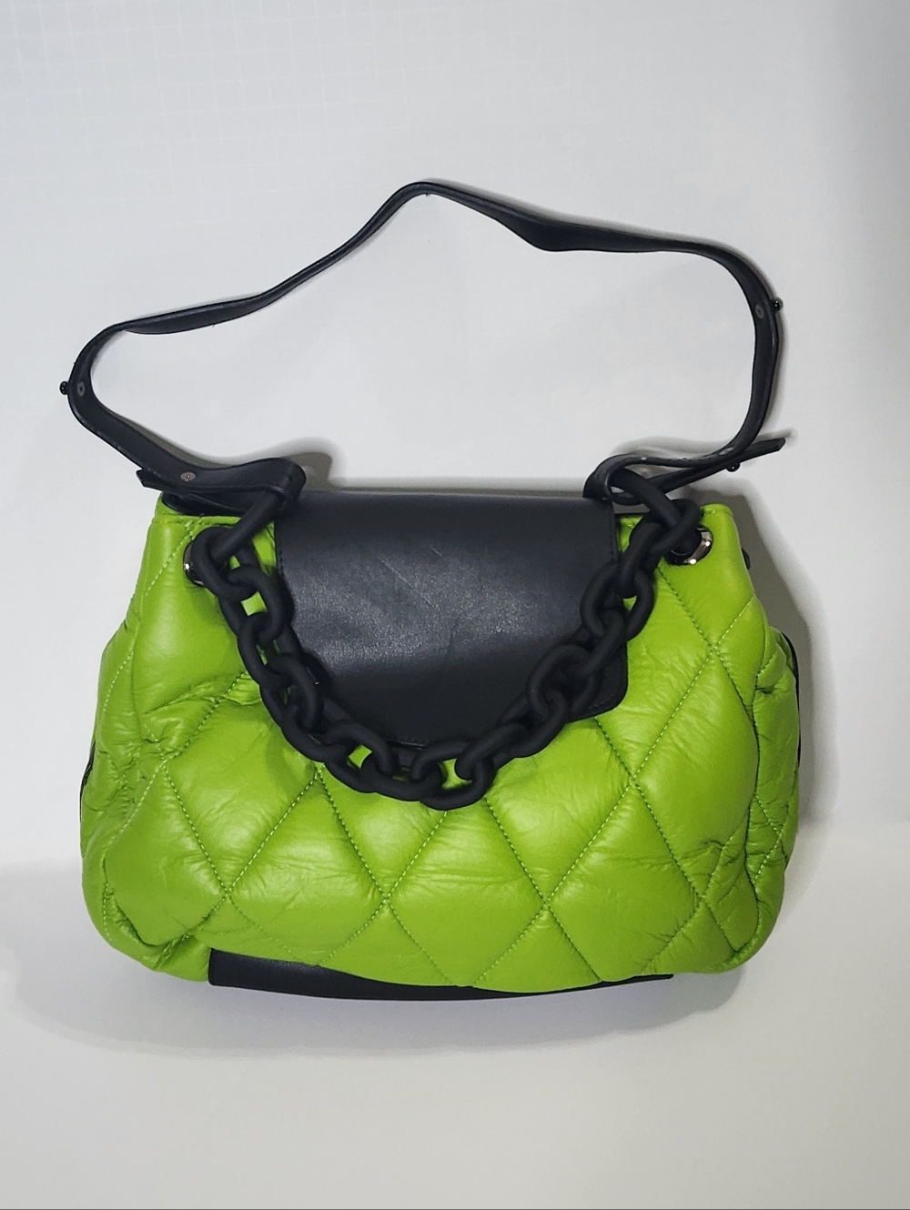 Foxblood Lime Green Quilted Puff Handbag Purse